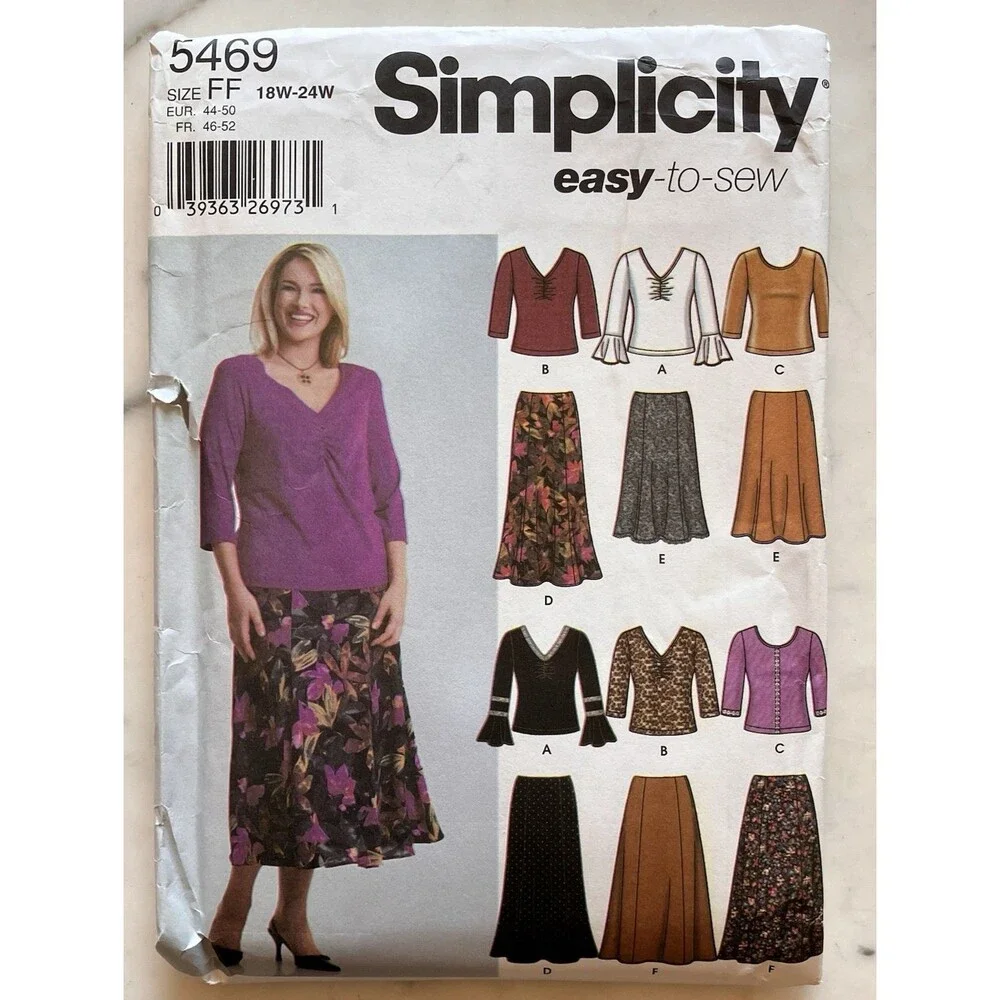 Vintage‎ Simplicity pattern 5469 Women’s Blouse & Skirt Size 18-20-22-24W Uncut